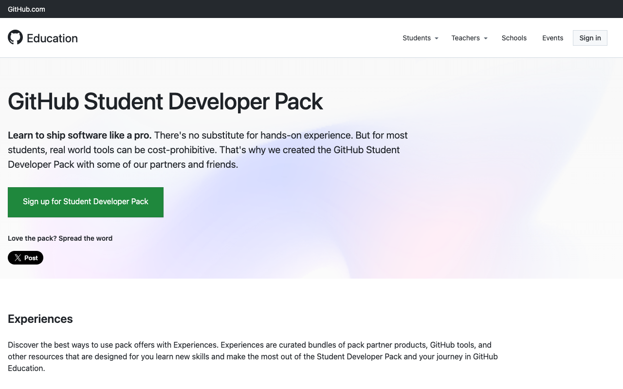 GitHub Student Developer Pack screenshot