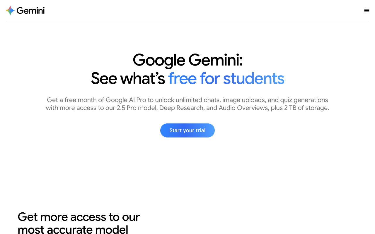 Google Gemini Free for Students screenshot