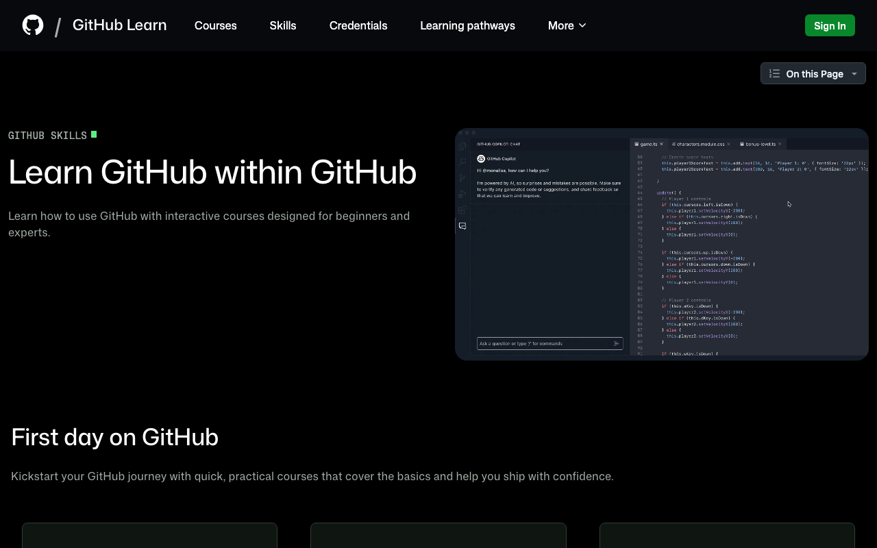 GitHub Skills preview