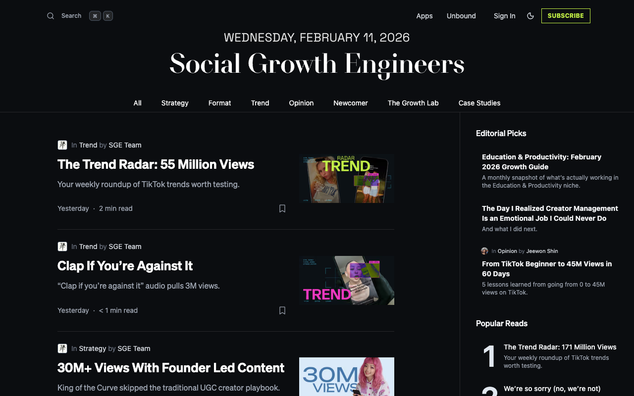 Social Growth Engineers Newsletter screenshot