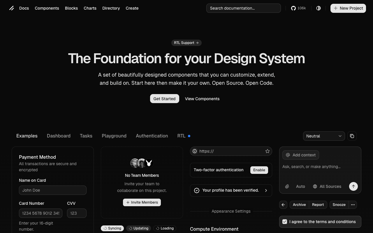 shadcn/ui screenshot
