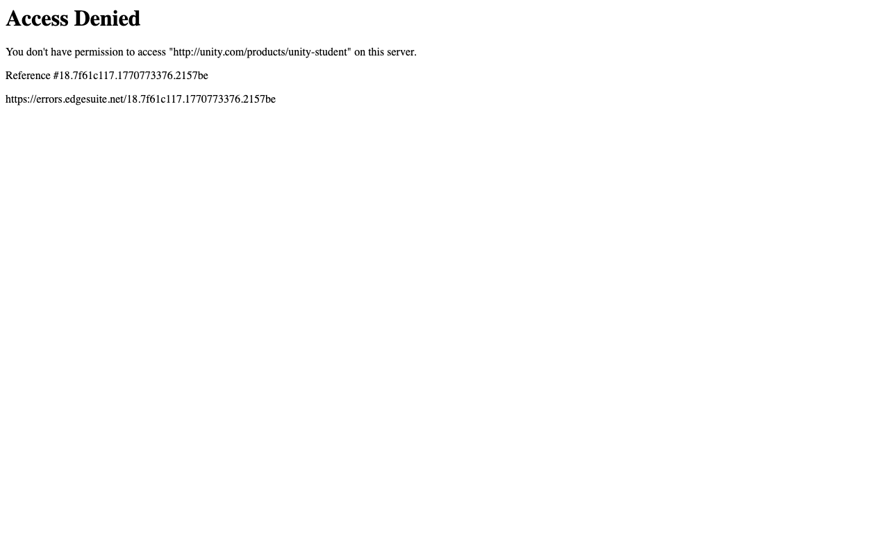Unity Student Plan screenshot