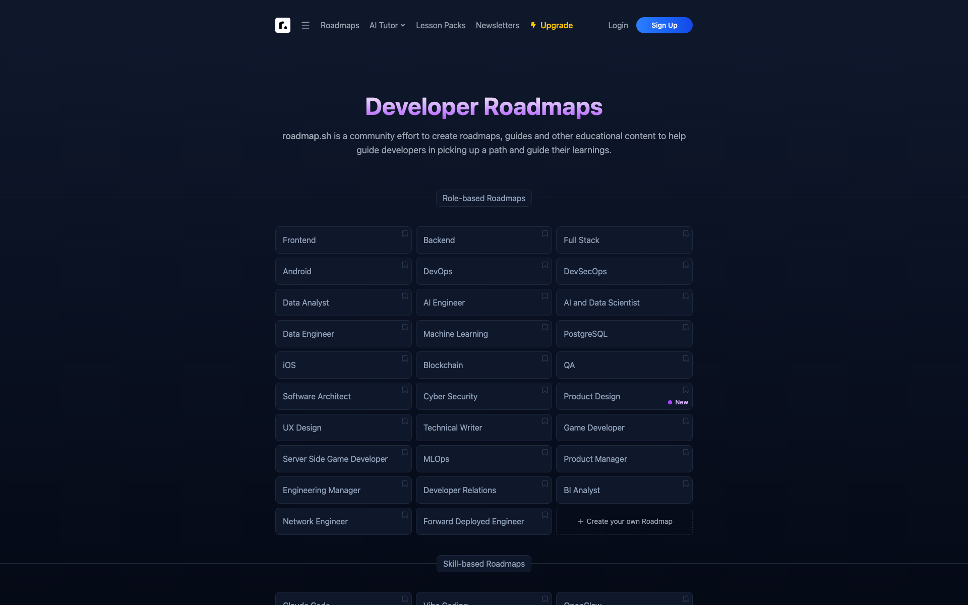 roadmap.sh — developer skill roadmaps